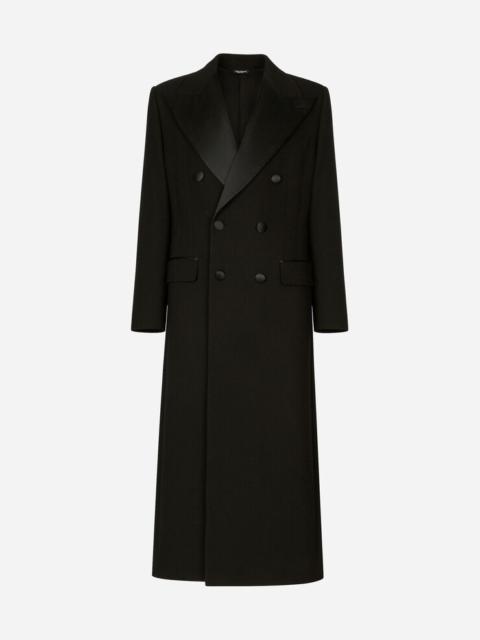 Double-breasted stretch wool crepe coat