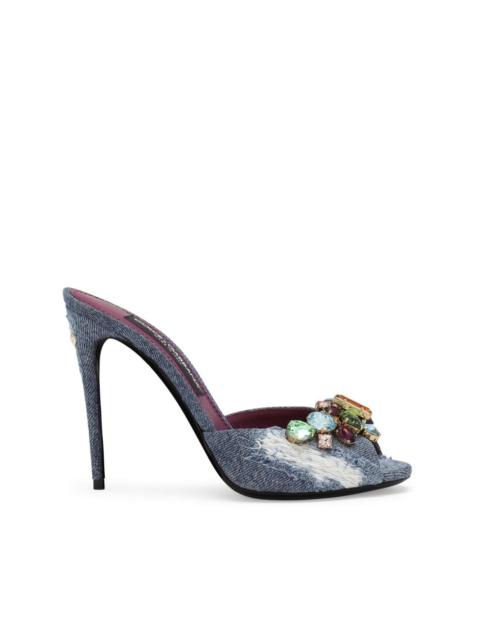 Dolce & Gabbana crystal-embellished distressed denim mules
