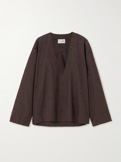 THE ATTICO Embroidered cotton-blend poplin blouse Brown