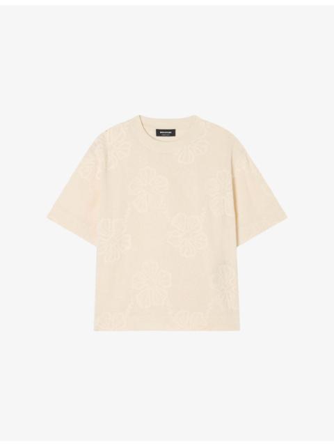 WHISTLES Textured Floral-Print Cotton-Jersey Top