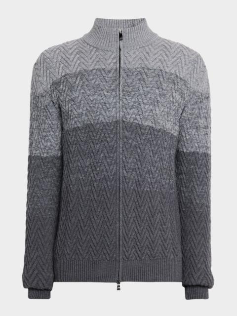 CORNELIANI Men & apos;s Wool Herringbone Full-Zip Sweater