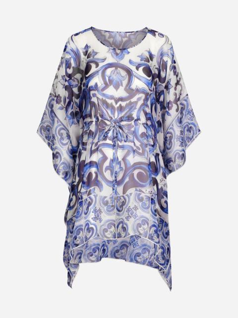 Dolce & Gabbana Short majolica-print chiffon caftan