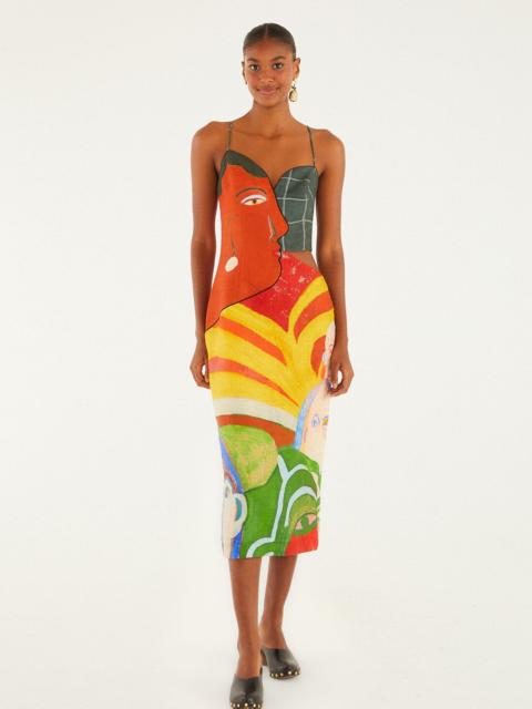 FARM RIO A Popular Cafe Multicolor Sleveless Midi Dress