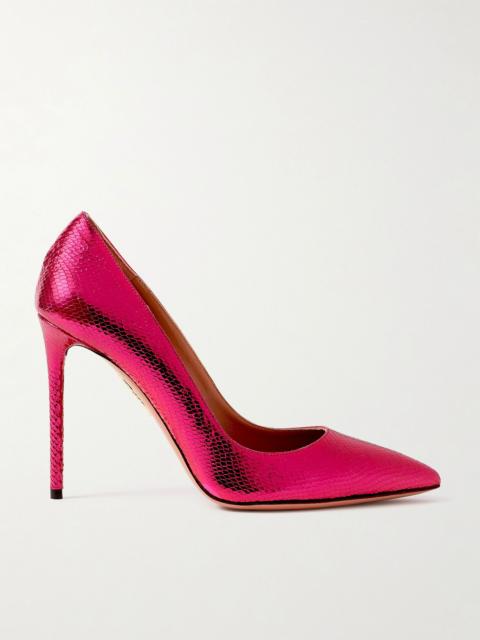 AQUAZZURA Purist 105 metallic snake-effect leather pumps Fuchsia