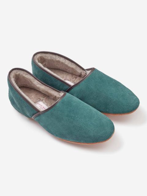 Derek Rose Men's Slippers Crawford Suede Sheepskin Emerald