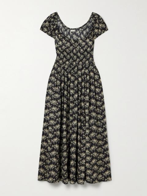 DÔEN Quinley Shirred Floral-print Organic Cotton-voile Midi Dress