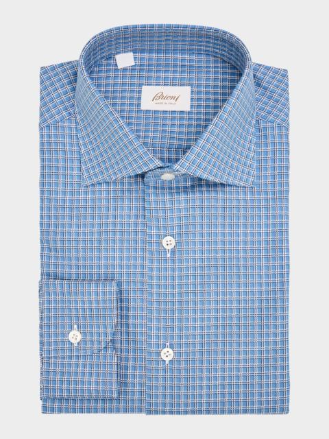 Brioni Men's Petite-Check Cotton Point-Collar Dress Shirt