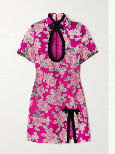 Satin パーティードレス Rose-Print Mini Dress Silk