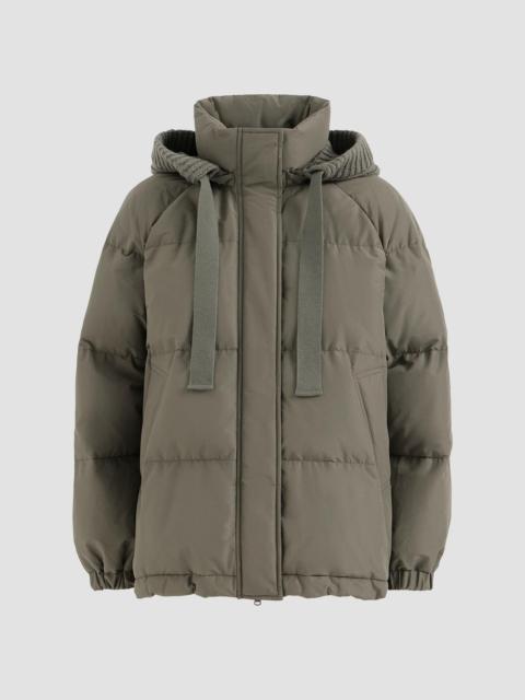 Brunello Cucinelli Women's Techno Cotton Taffeta Down Jacket with Detachable Cashmere Knit Hood - Green
