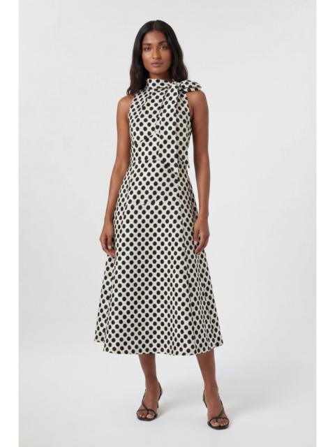 KAREN MILLEN Spot Jacquard Tailored Bow Neck Full Skirted Midi Dress