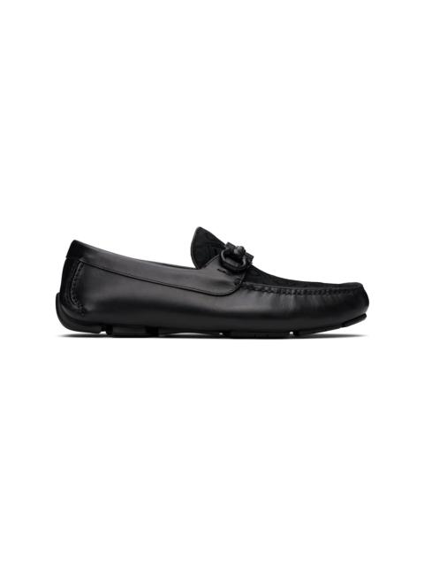 FERRAGAMO Black Gancini Ornament Driver Loafers