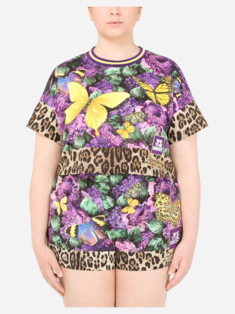 Cropped jersey T-shirt with butterfly print