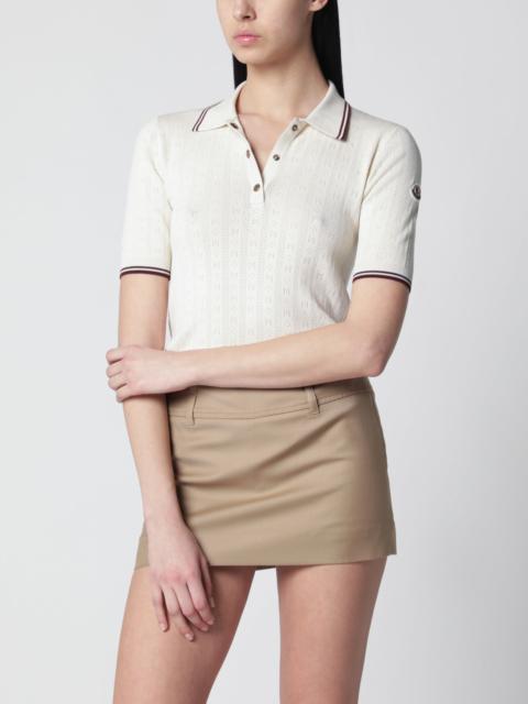 Moncler White cotton polo with diamond pattern