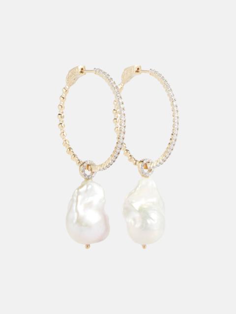 MATEO 14kt gold hoop earrings with Baroque pearls and diamonds