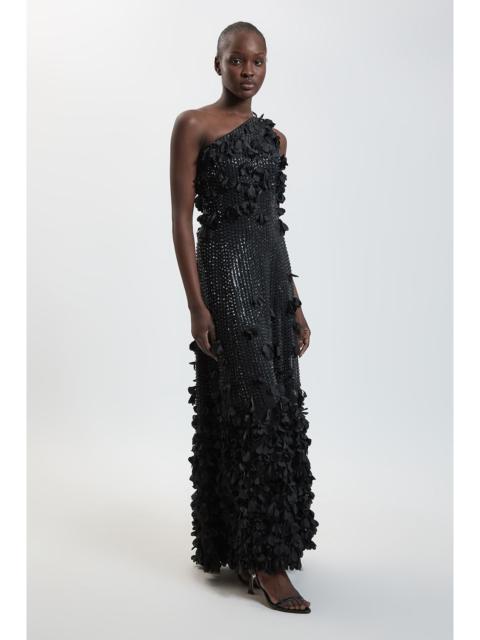 KAREN MILLEN Petite Floral Applique One Shoulder Woven Maxi Dress