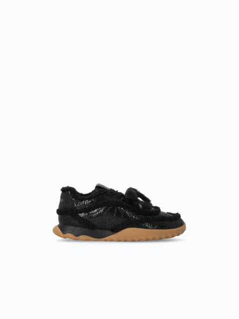 PINKO LATHER SNEAKERS WITH FAUX FUR DETAILS