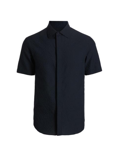 EMPORIO ARMANI Men's Textured Tech Seersucker Sport Shirt - Dark Navy