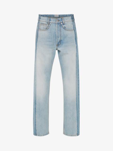 Alexander McQueen Men's Worker Patched Jeans in Light Blue