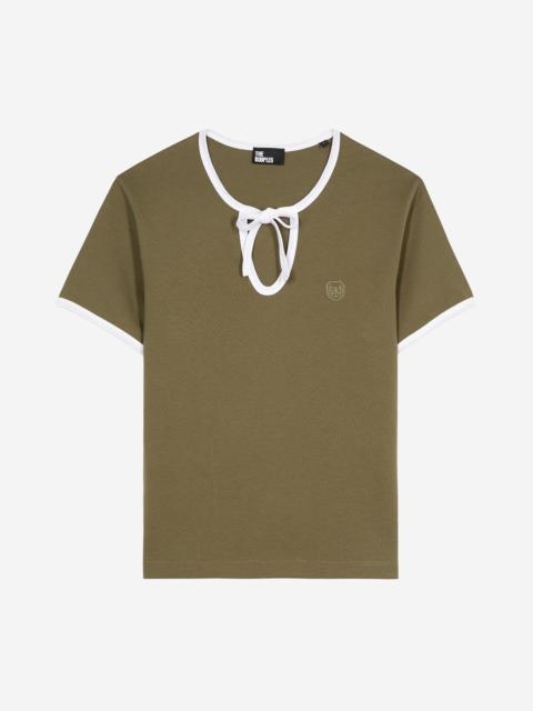 The Kooples KHAKI T-SHIRT WITH DROP COLLAR