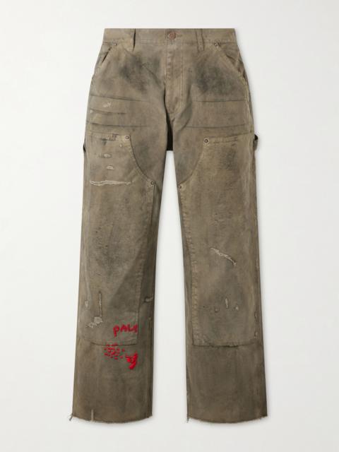 Paly Been Thru It Straight-Leg Distressed Waxed Cotton-Canvas Trousers