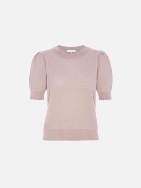 Pointelle Puff Sleeve Sweater in Peony