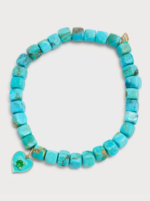 SYDNEY EVAN Enamel Heart with Prong-Set Stone on Turquoise Smooth Cube Bracelet