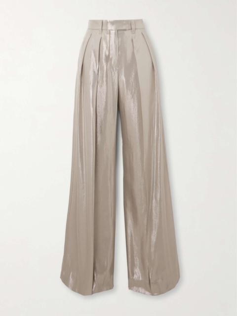 Pleated metallic twill wide-leg pants