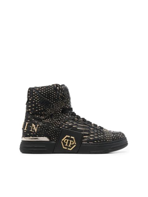 snakeskin-effect high-top sneakers