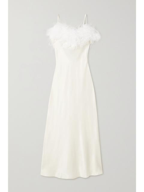 SLEEPER + NET SUSTAIN Boheme feather-trimmed ECOVERO-satin midi dress White