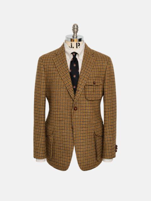 J. PRESS MADE-IN-USA BROWN & RUST HOUNDSTOOTH CHEVIOT TWEED NORFOLK JACKET