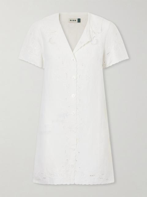 RIXO Zayanna Broderie Anglaise Linen-blend Mini Dress
