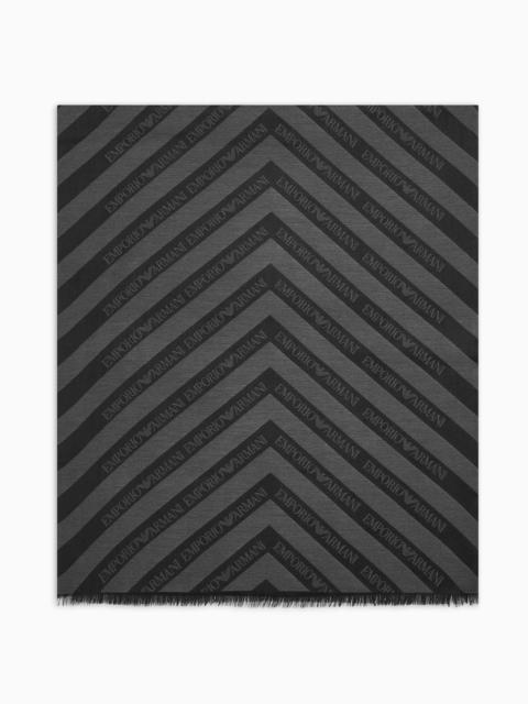 Jacquard modal-blend stole with diagonal logo motif