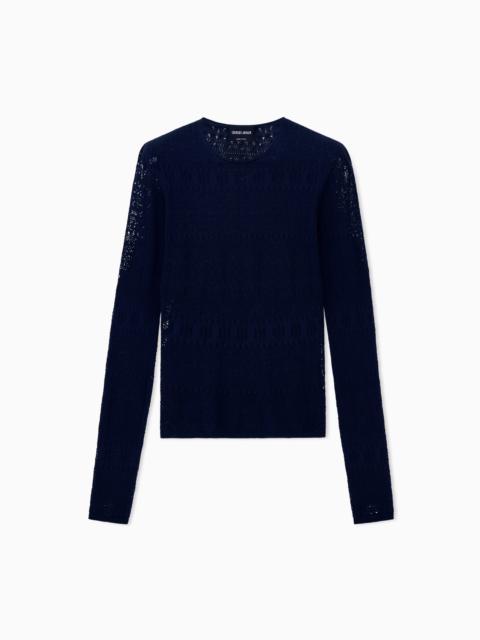 GIORGIO ARMANI SWEATER SLIM CREW NECK STRETCH COTTON LACE