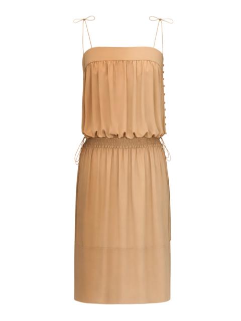 SAINT LAURENT Silk Crepe de Chine Midi Balloon Dress neutral