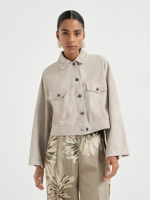 Brunello Cucinelli Couture suede outerwear jacket with monili