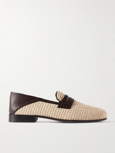 Manolo Blahnik Padstow Collapsible-Heel Leather-Trimmed Raffia Loafers