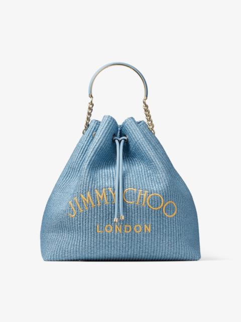 JIMMY CHOO Bon Bon Bucket Maxi
Smoky Blue Raffia and Smooth Leather Bucket Bag