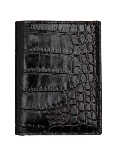 TOM FORD Brown Shiny Printed Croc T Line Card Holder