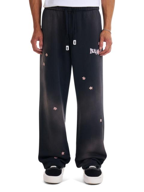 NAHMIAS Men's Flower Groms Wide-Leg Sweatpants - Aged Black Fleece