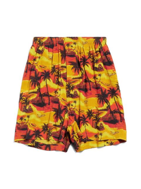 BALENCIAGA Men's Hawaiian Car Pyjama Shorts in Orange