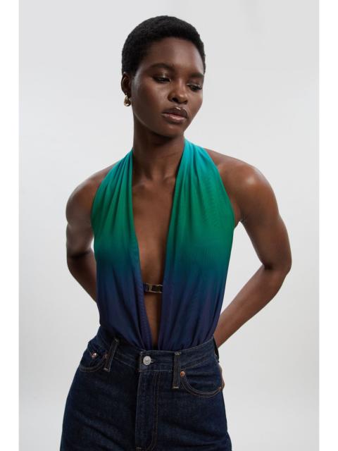KAREN MILLEN Halter Neck Trim Detail Plunge Ombre Mesh Bodysuit