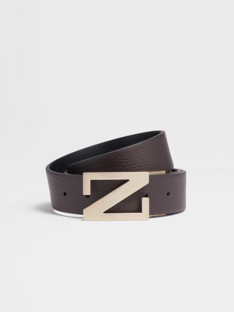 ZEGNA DARK BROWN AND BLACK REVERSIBLE LEATHER BELT