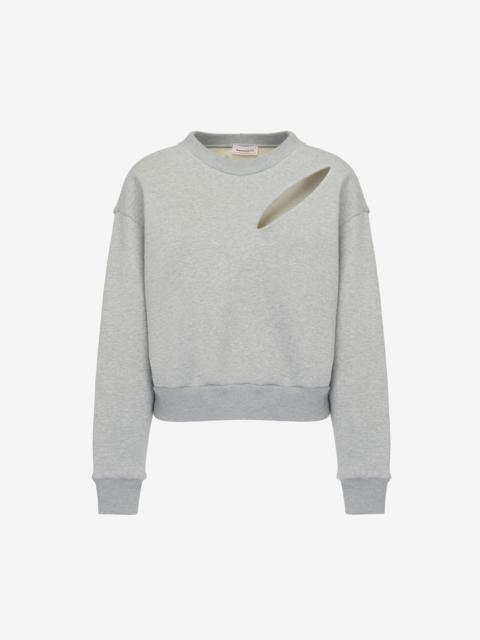 Women's Slashed Sweatshirt in Grey Melange
