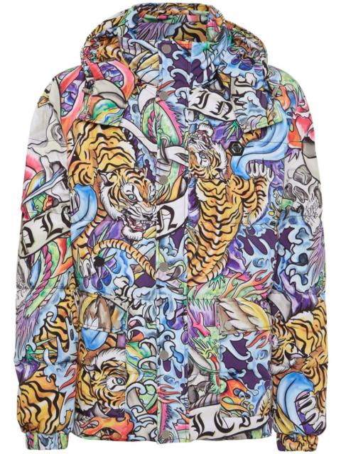 PHILIPP PLEIN tattoo-print hooded puffer jacket