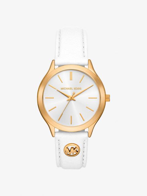 MICHAEL KORS Slim Runway Gold-Tone and Leather Watch