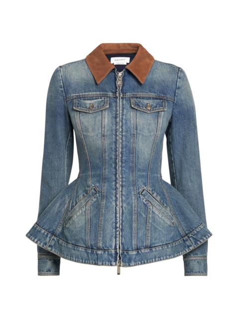 Alexander McQueen Women's Denim Fit & Flare Zip-Up Jacket - Indigo Stone Washed