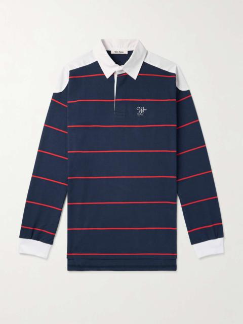 WALES BONNER Logo-Embroidered Twill-Trimmed Striped Organic Cotton-Jersey Polo Shirt