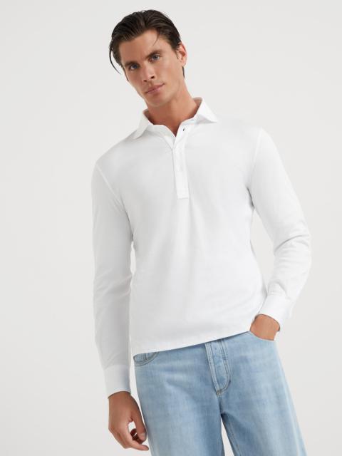 Brunello Cucinelli Cotton jersey long sleeve polo with shirt-style collar