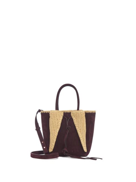 GABRIELA HEARST Small Marija Tote Bag in Bordeaux Suede & Raffia