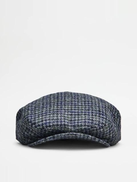 Tod's SHETLAND FLAT CAP - BLUE, GREY, GREEN